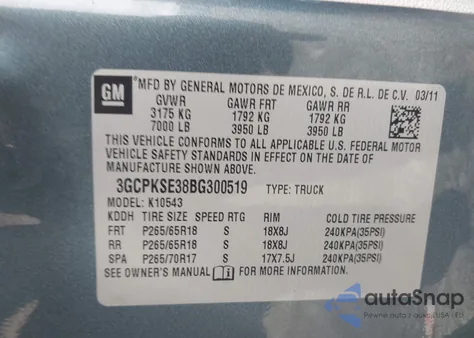 2011 Chevrolet Silverado 1500 Lt z USA, uszkodzony, nr VIN 3GCPKSE38BG300519